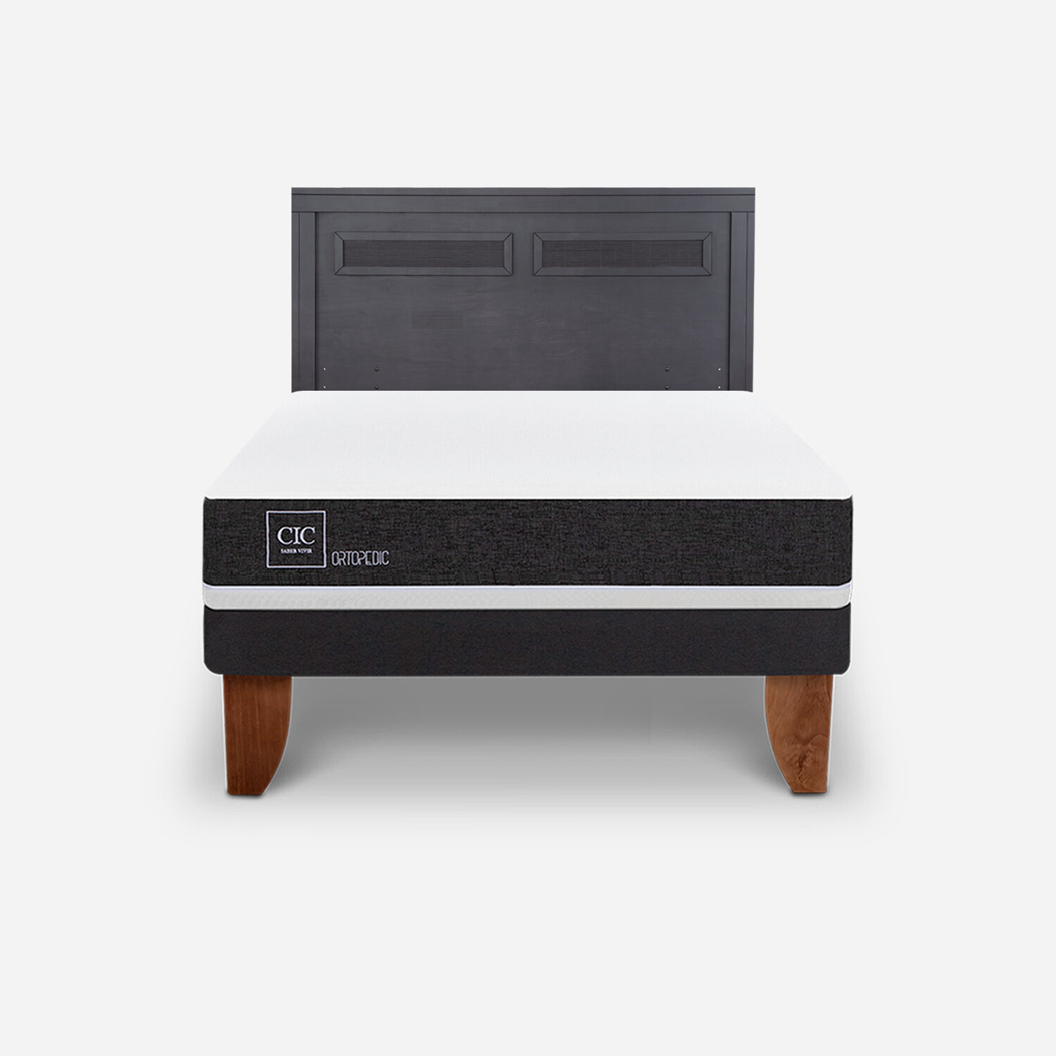 Cama Europea 2 Plazas Ortopedic Base Normal + Respaldo Milán Negro
