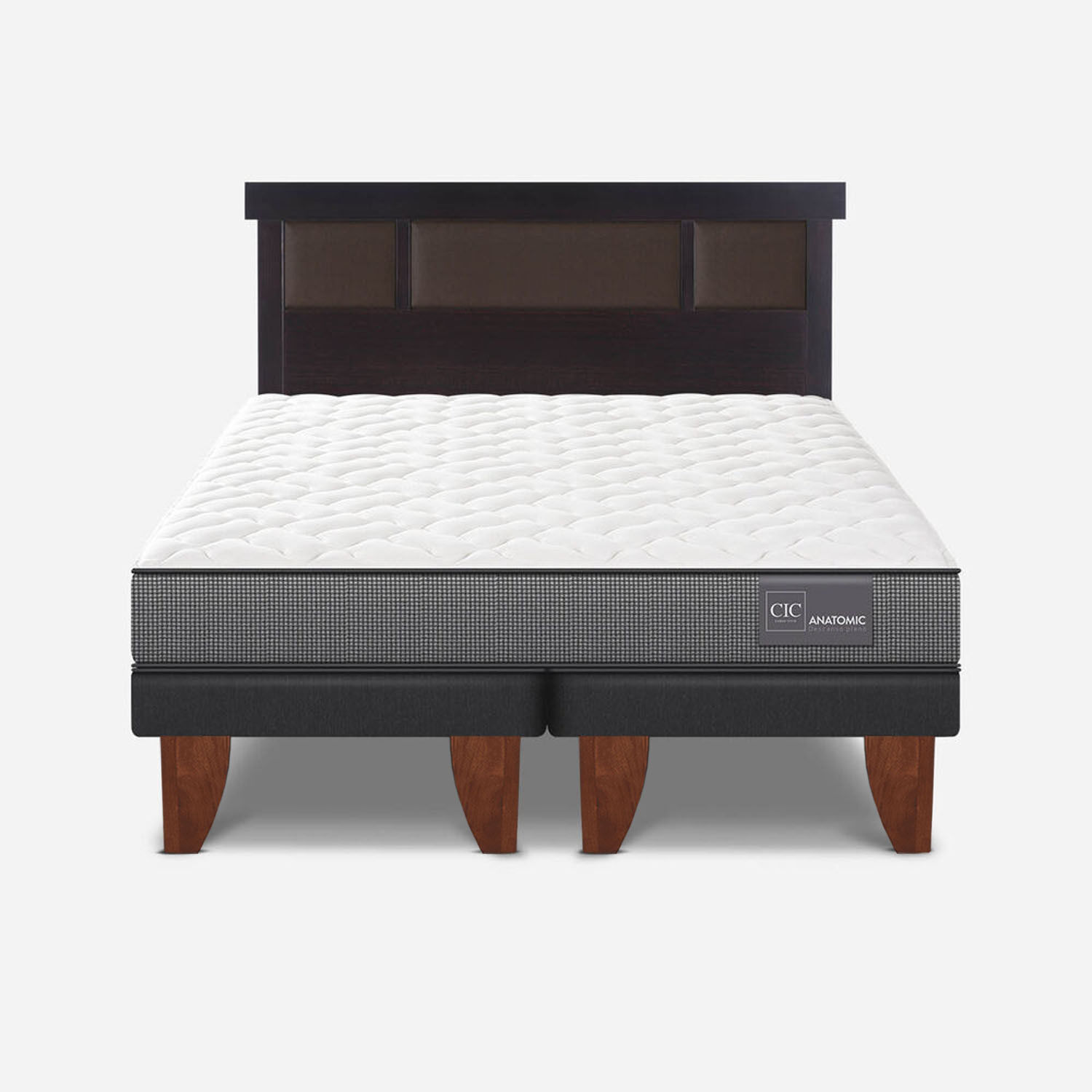 Cama Europea 2 Plazas Base Dividida Anatomic + Respaldo Dublín Choc
