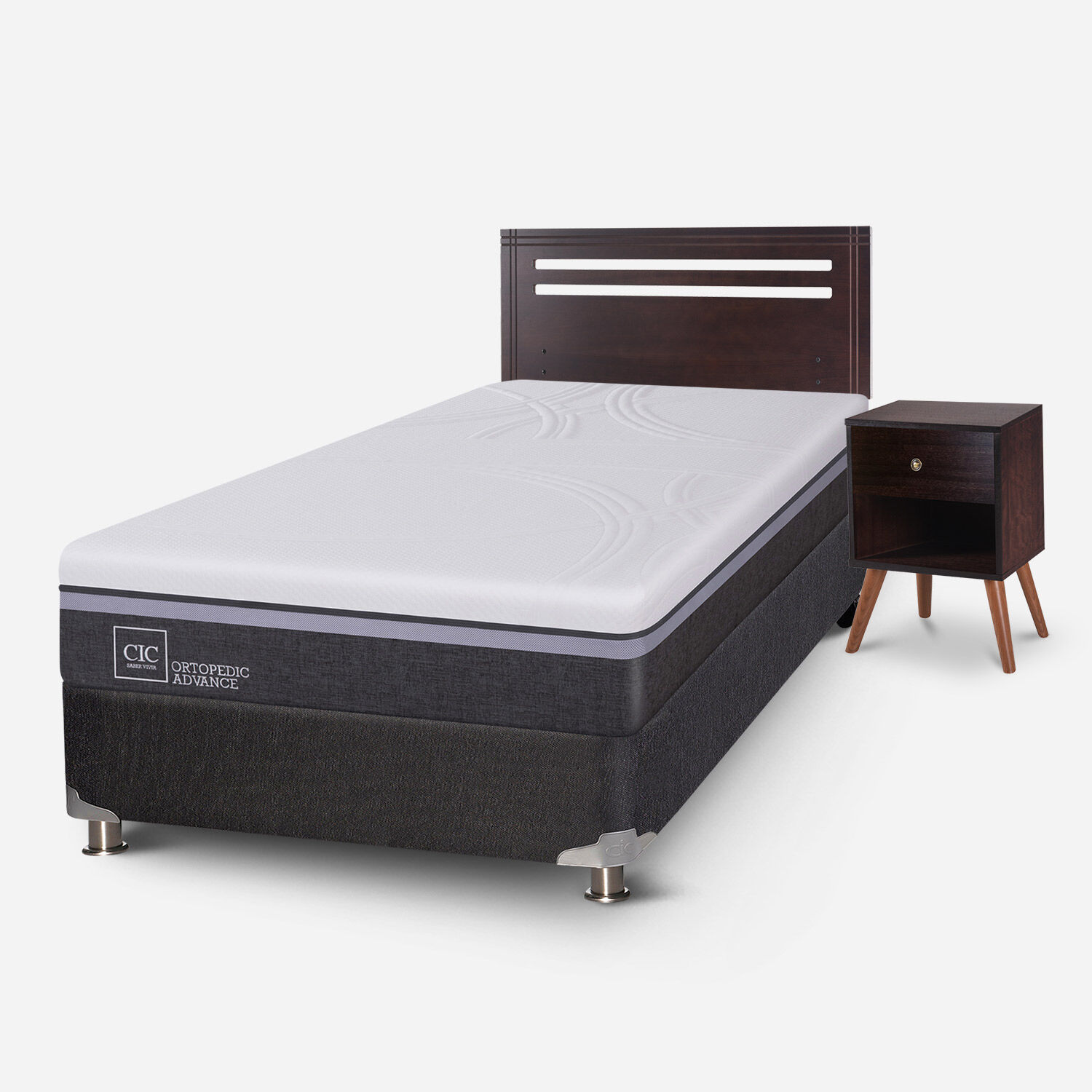 Box Spring 1,5 Plazas Ortopedic Advance 5 Zonas + Set Múnich Chocolate