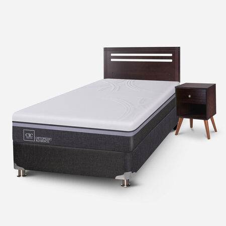 Box Spring 1,5 Plazas Ortopedic Advance 5 Zonas + Set Múnich Chocolate