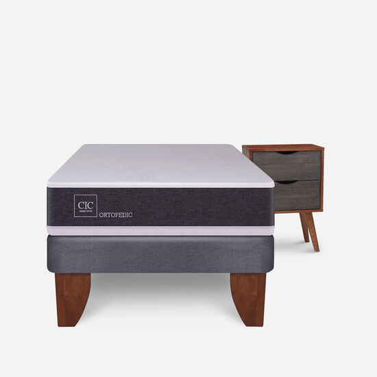 Cama Europea 1.5 Plazas Ortopedic + Velador Níger
