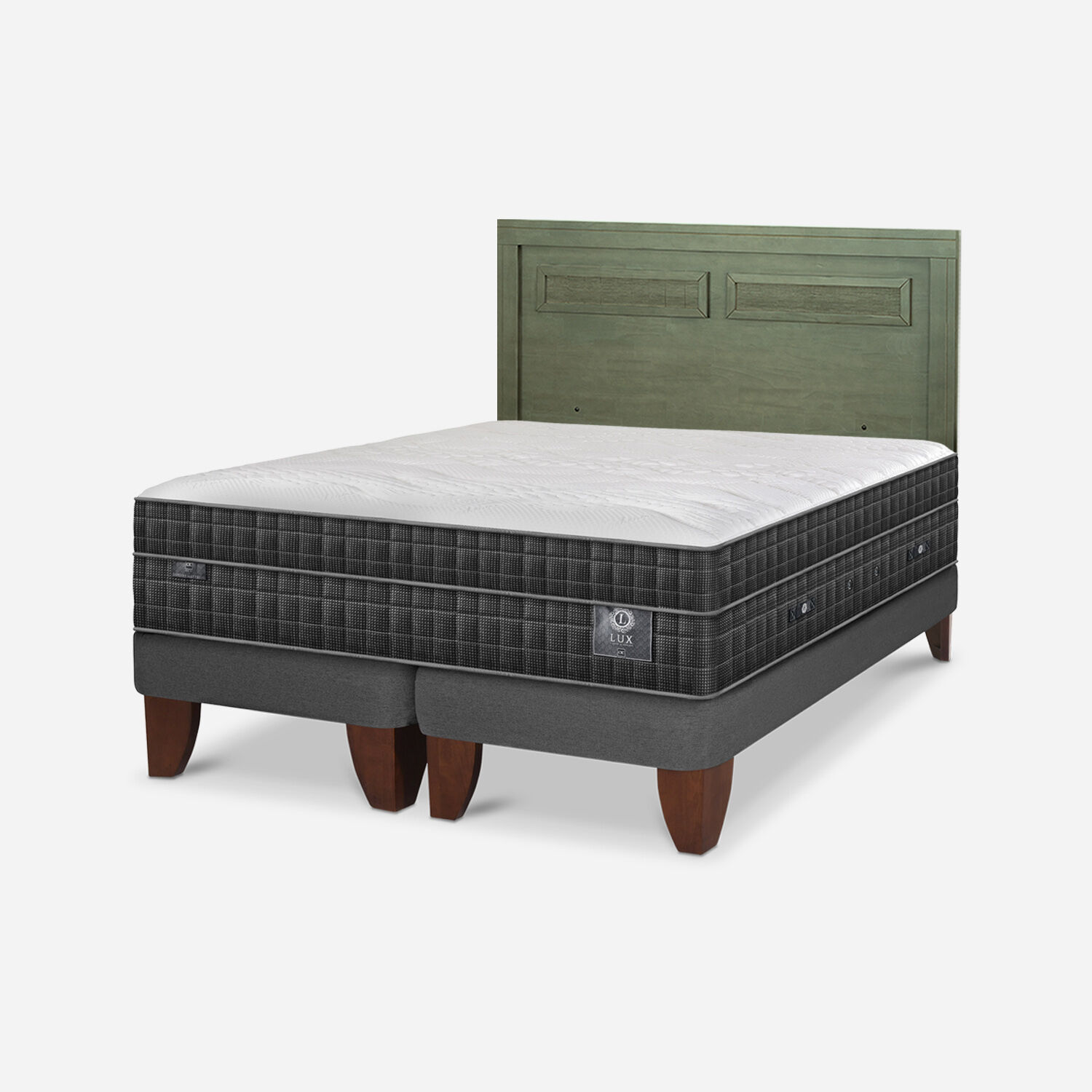 Cama Europea 2 Plazas Lux Base Dividida + Respaldo Milán Olivo