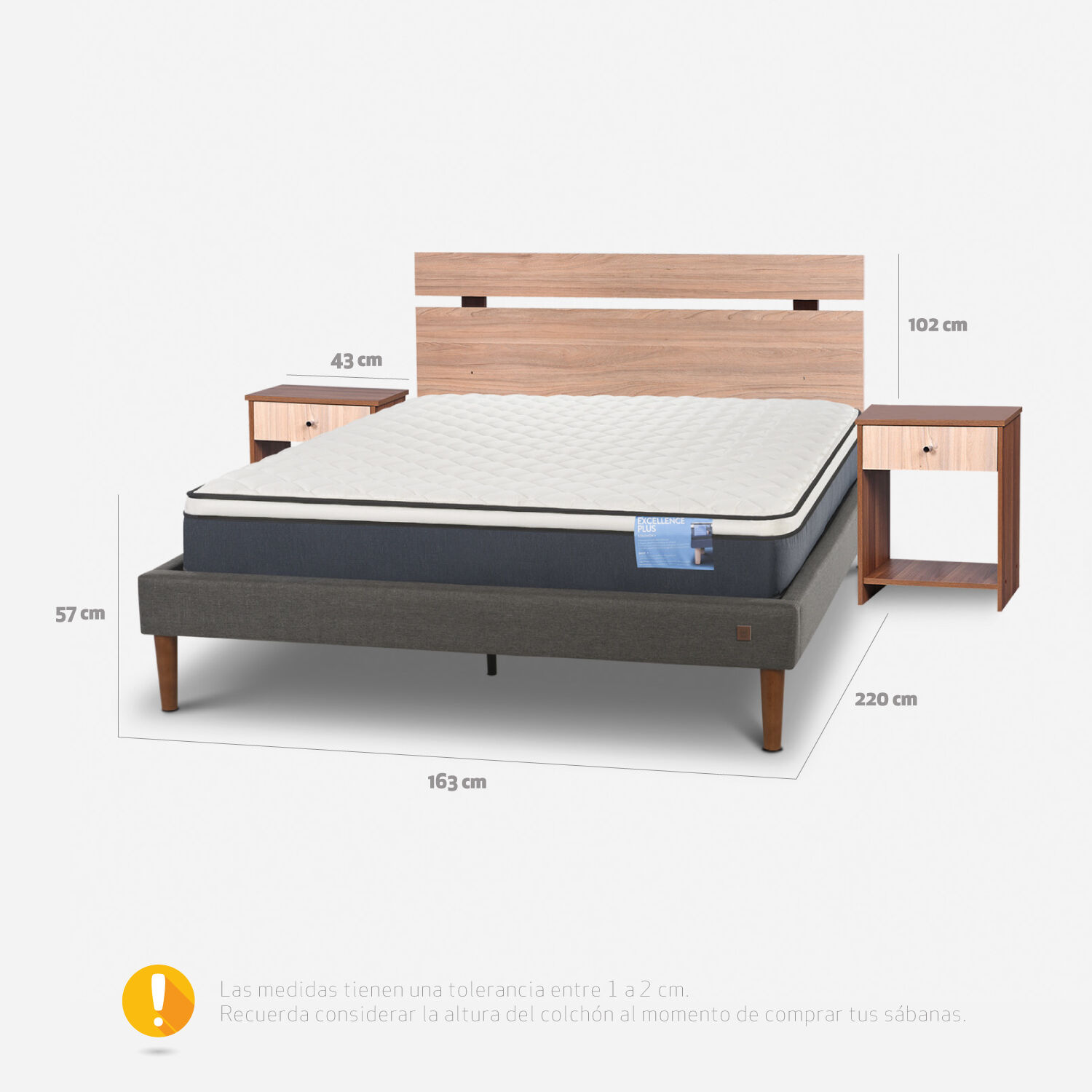 Cama Europea Curve 2 Plazas Excellence Plus + Set Olmo