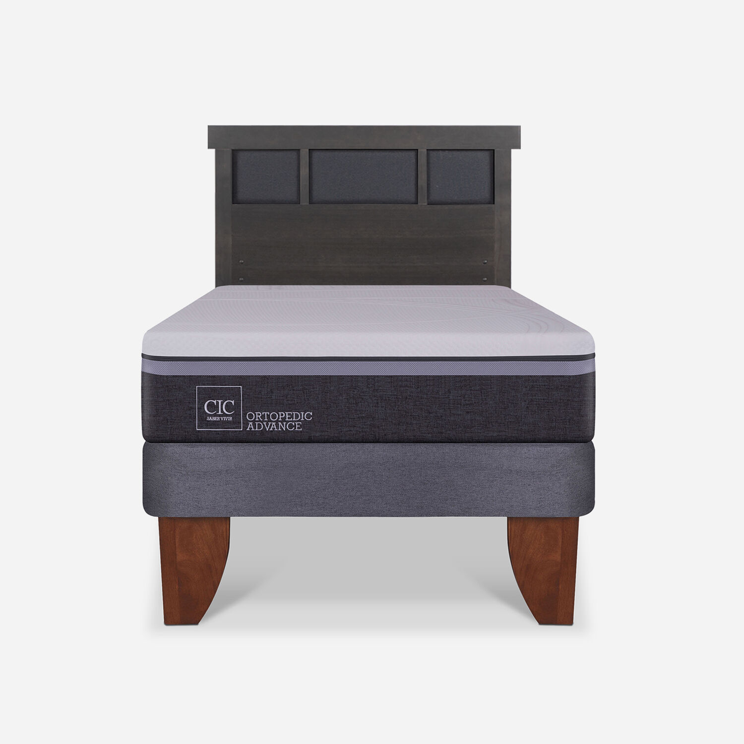 Cama Europea 1,5 Plazas Ortopedic Advance + Respaldo Dublín Gris