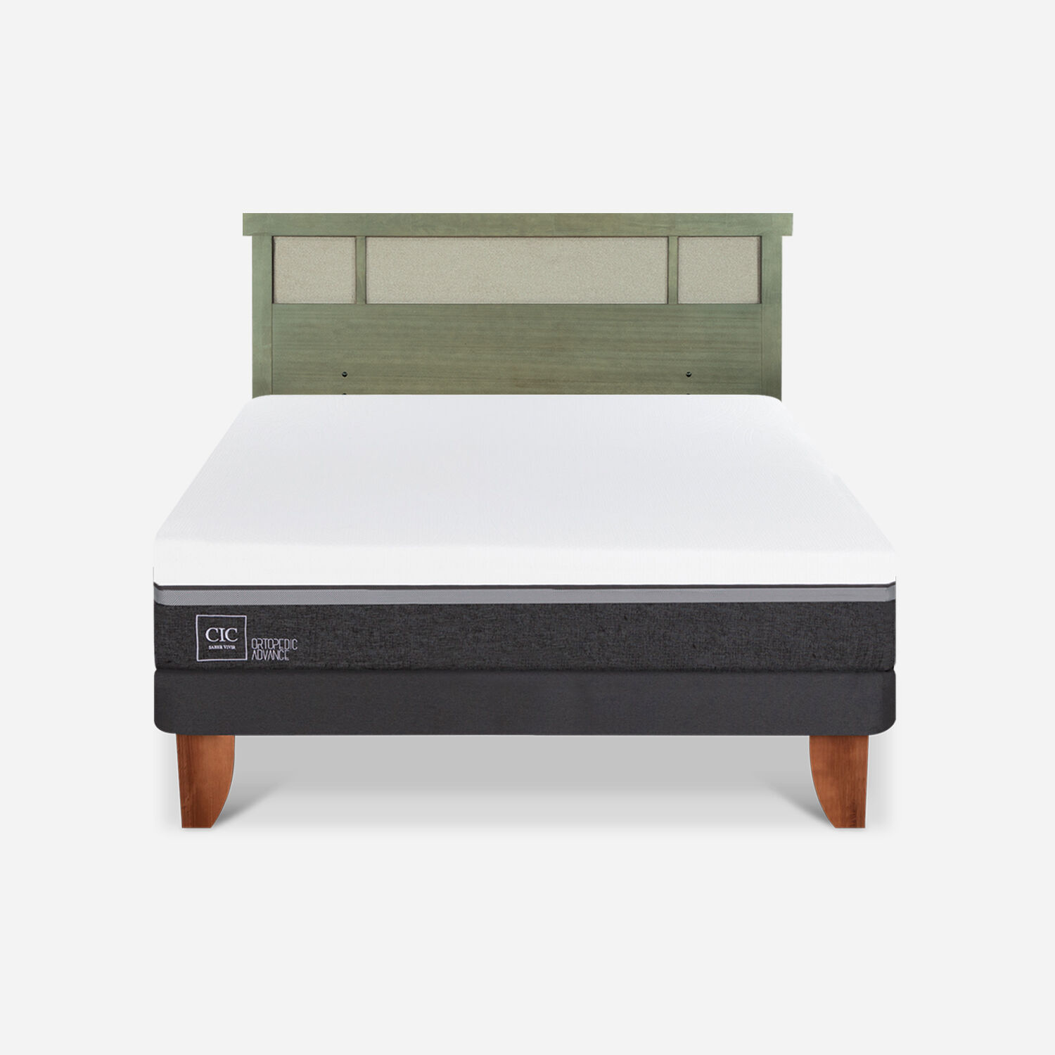 Cama Europea 2 Plazas Ortopedic Advance Base Normal + Respaldo Dubl&iacute;n Olivo