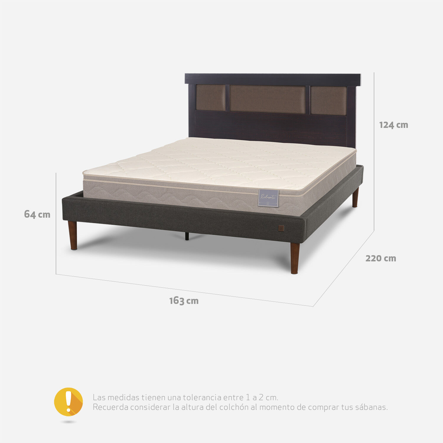 Cama Europea Curve 2 Plazas Rilassati + Respaldo Dubl&iacute;n Chocolate