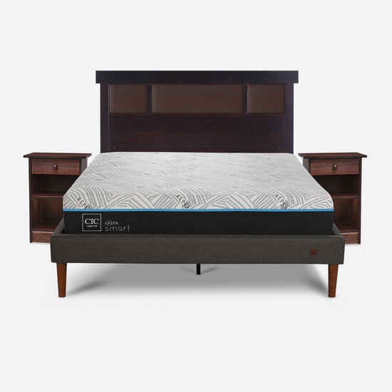 Cama Europea Curve 2 Plazas Smart Green + Set Dublín Choc