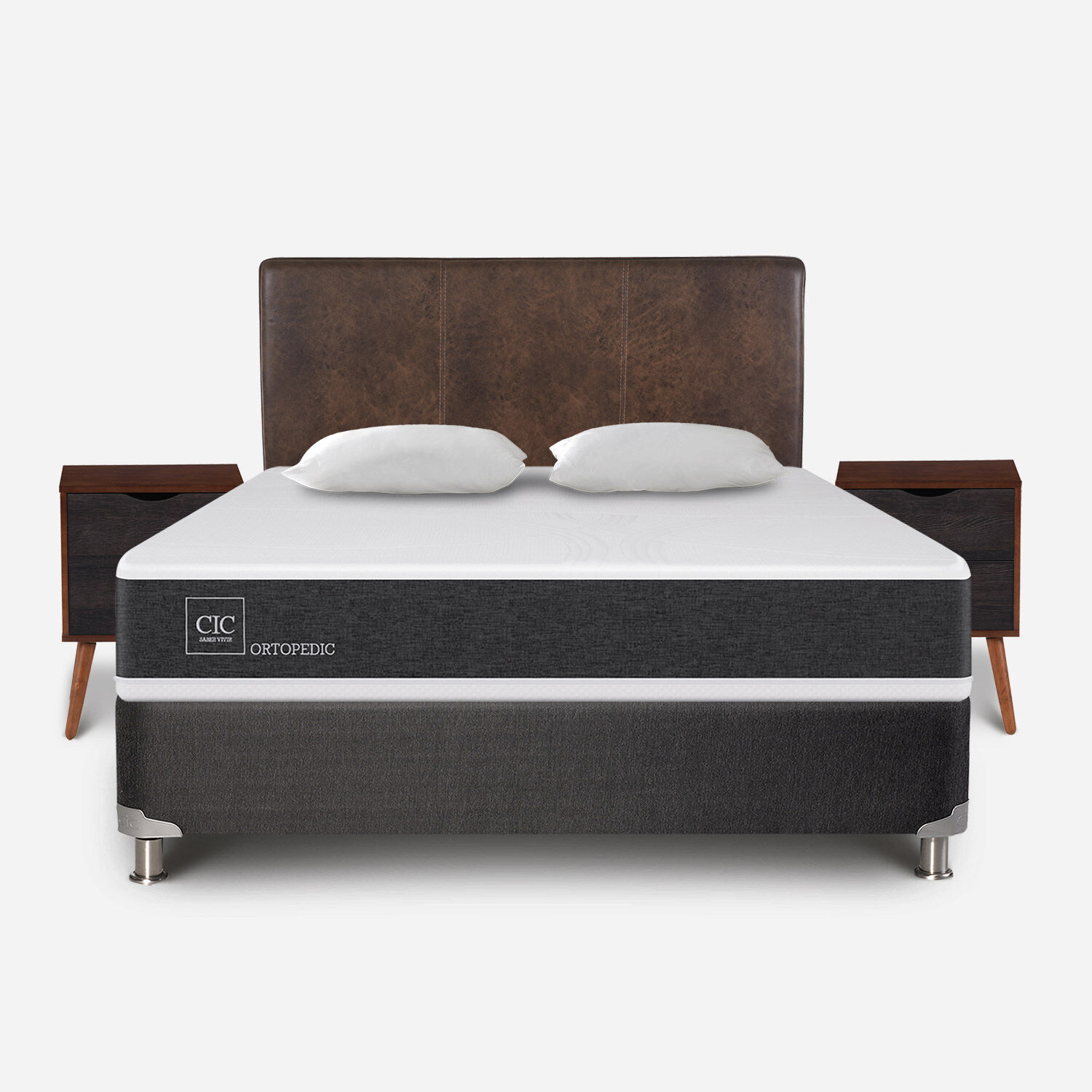 Box Spring 2 Plazas Ortopedic Base Normal 5 Zonas + Almohadas + Set Baker