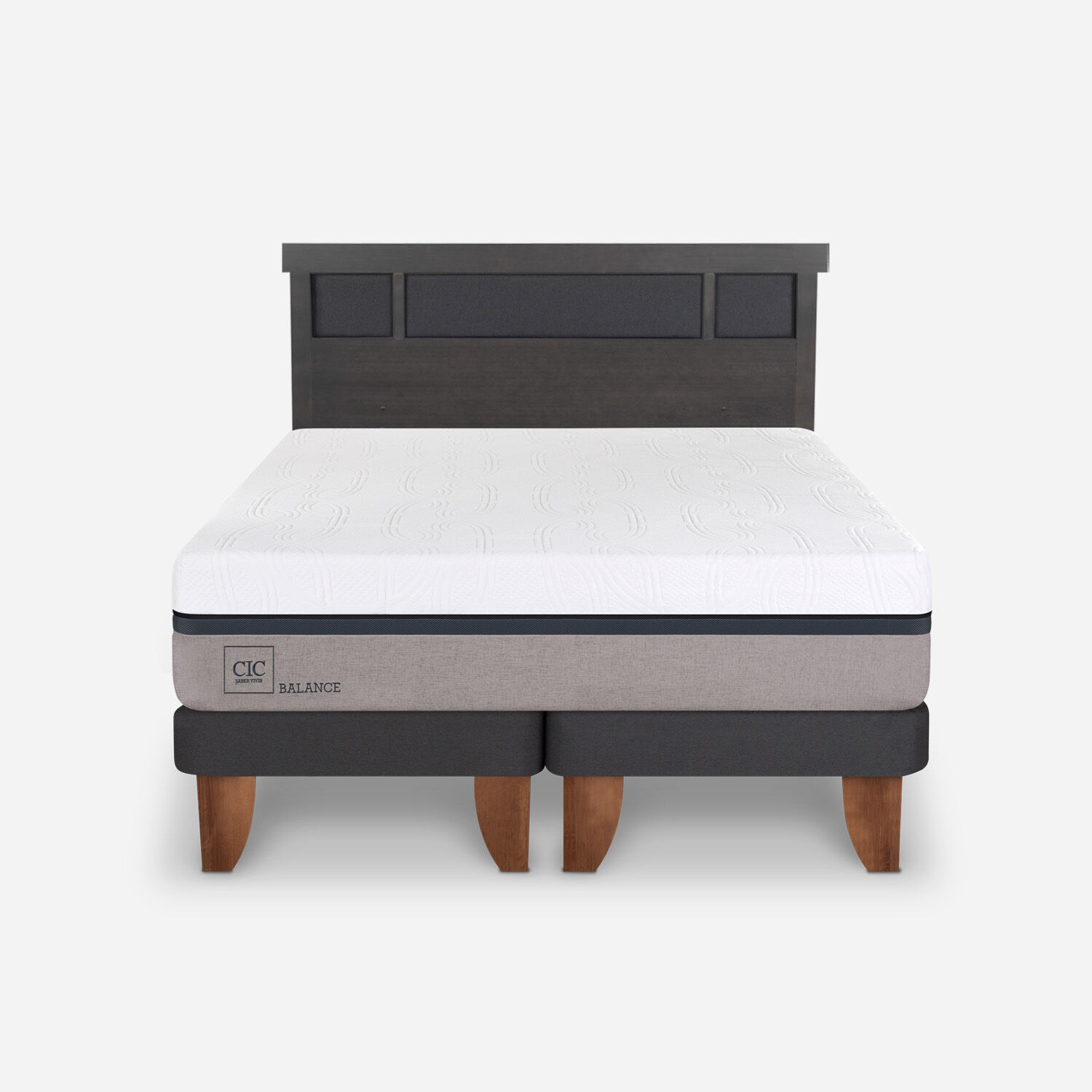 Cama Europea 2 Plazas Balance Base Dividida + Respaldo Dublín Gris