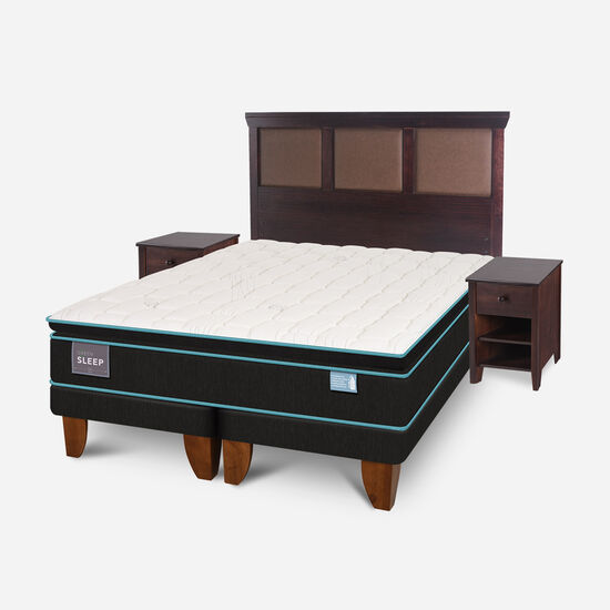 Cama Europea 2 Plazas Green Sleep Base Dividida + Set Torino Choc