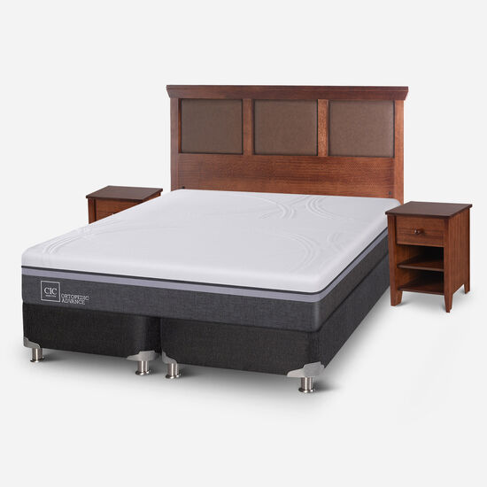 Box Spring 2 Plazas Ortopedic Advance Base Dividida 5 Zonas + Set Torino Caramel