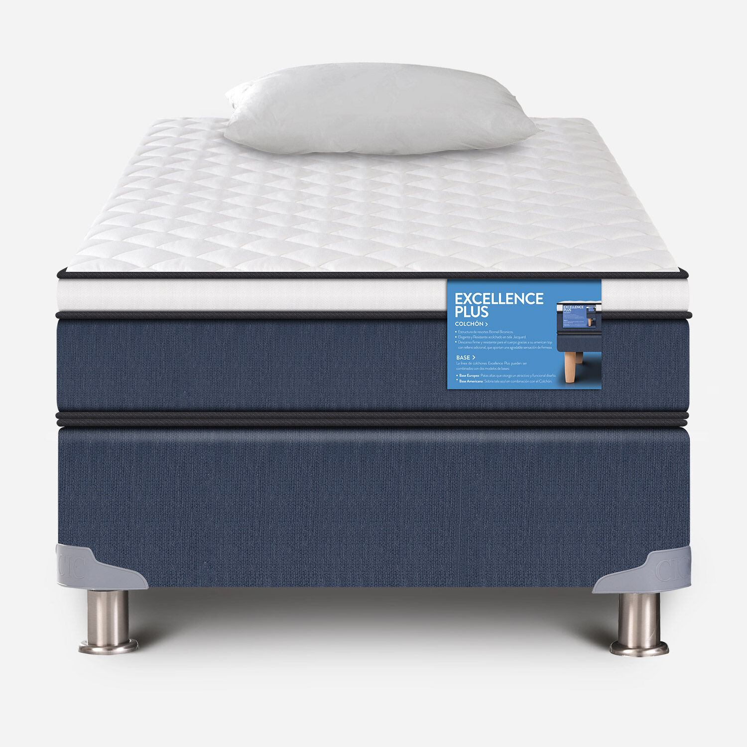 Cama Americana 1 Plaza Excellence Plus + Almohada Viscoel&aacute;stica