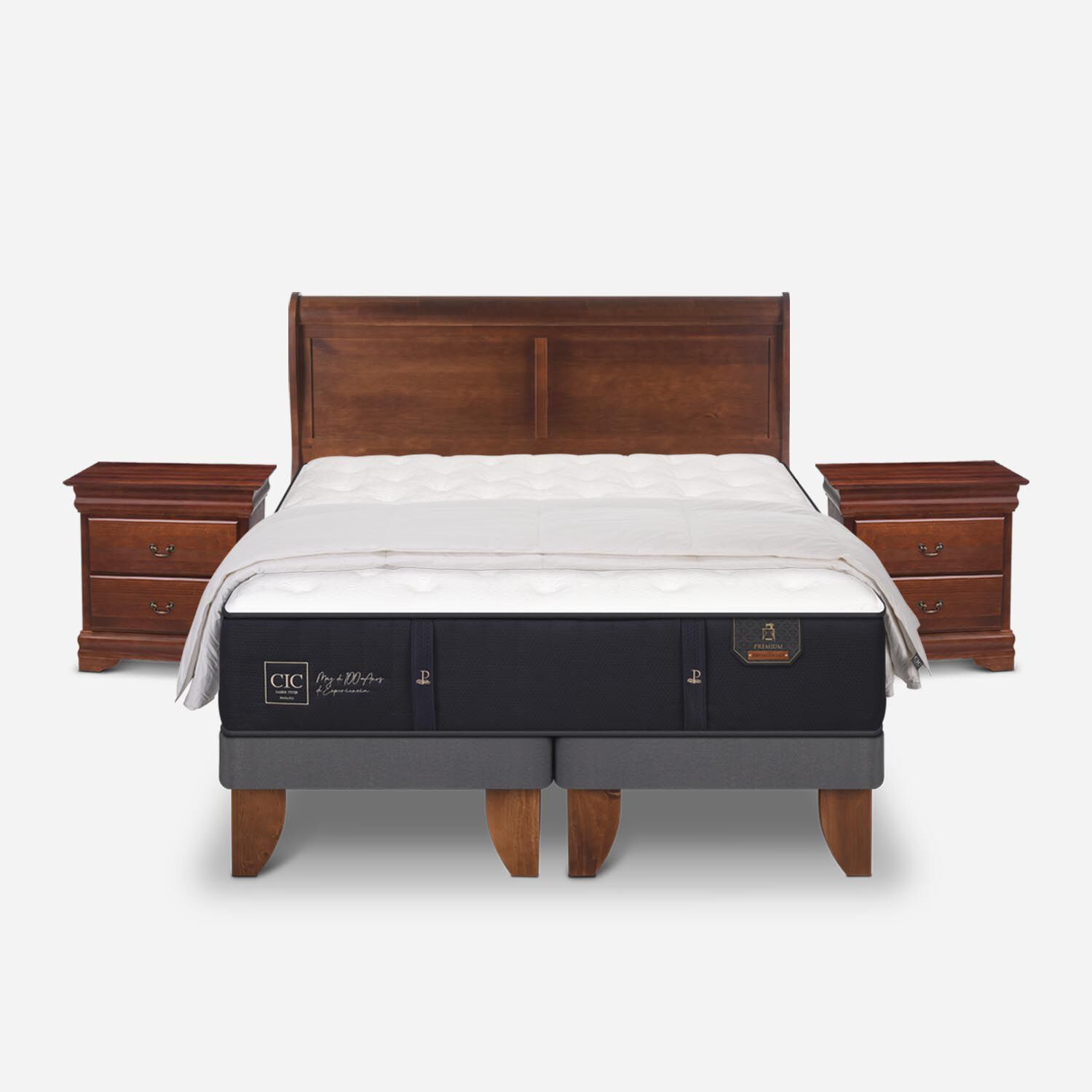 Cama Europea 2 Plazas Base Dividida Premium + Set Miró + Almohadas 15% de Pluma de Ganso