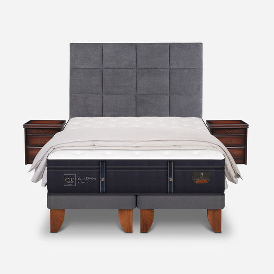 Cama Europea 2 Plazas Base Dividida Grand Premium + Set Támesis + Plumón 100% Pluma de Ganso