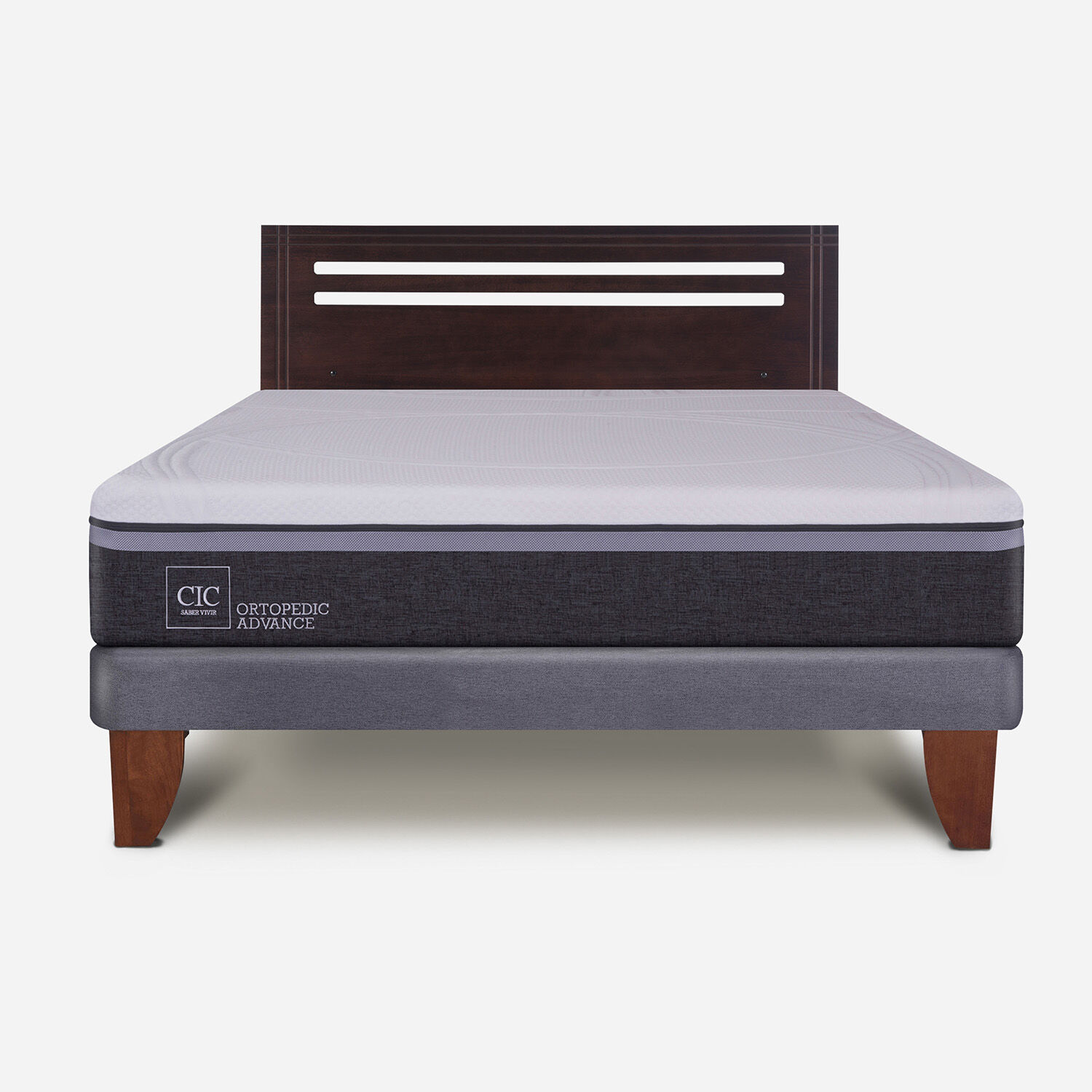 Cama Europea 2 Plazas Base Normal Ortopedic Advance + Respaldo Múnich Chocolate
