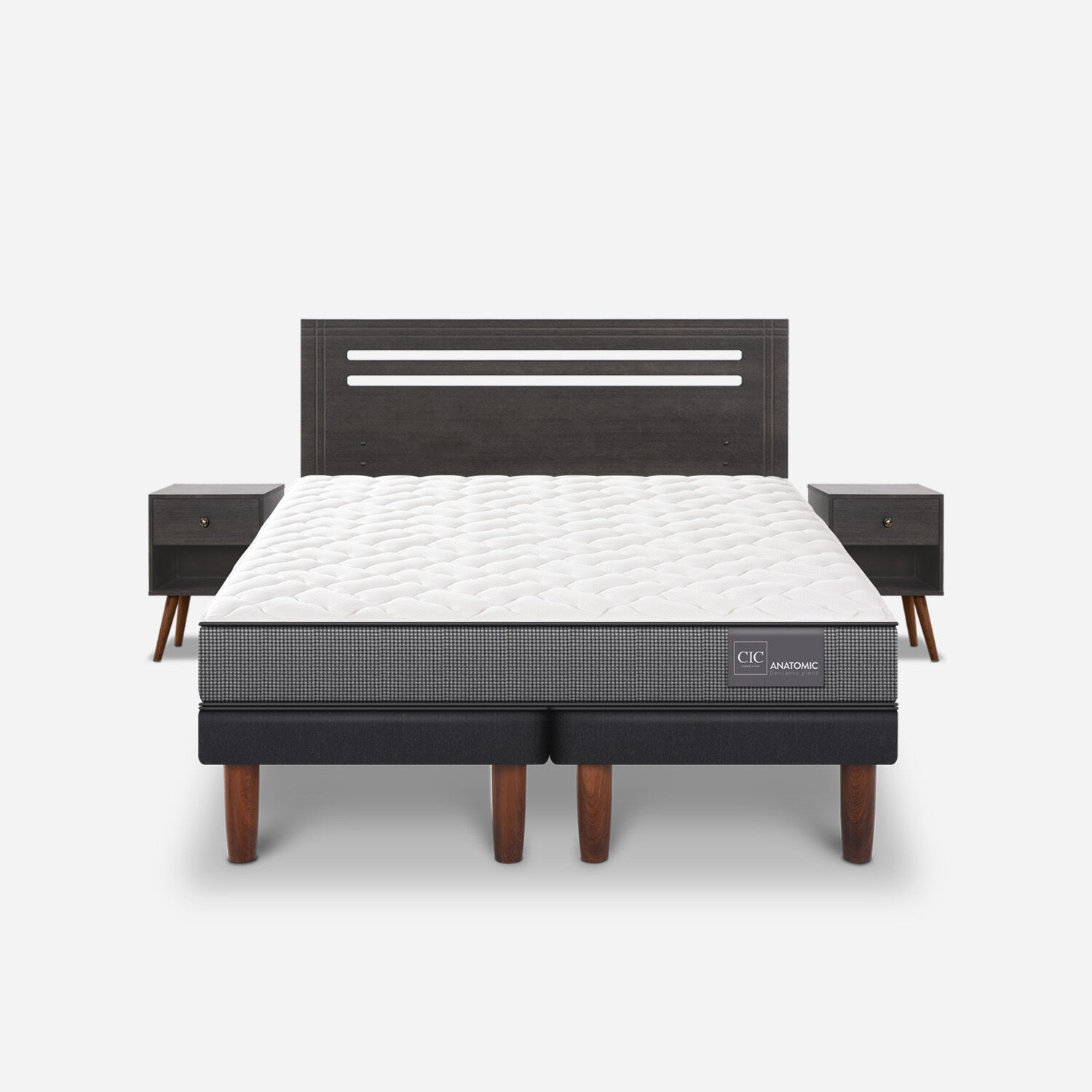 Cama Europea 2 Plazas Anatomic Base Dividida + Set Munich Gris