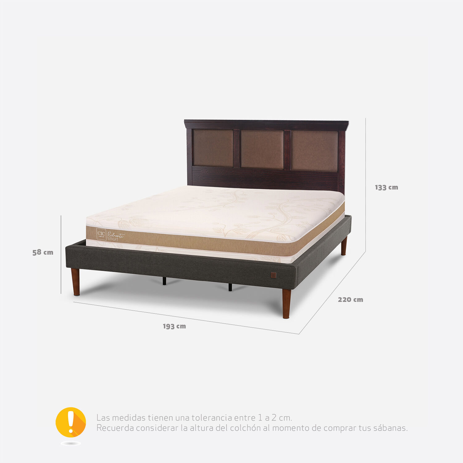 Cama Europea Curve King Rilassati Infinity + Respaldo Torino Chocolate