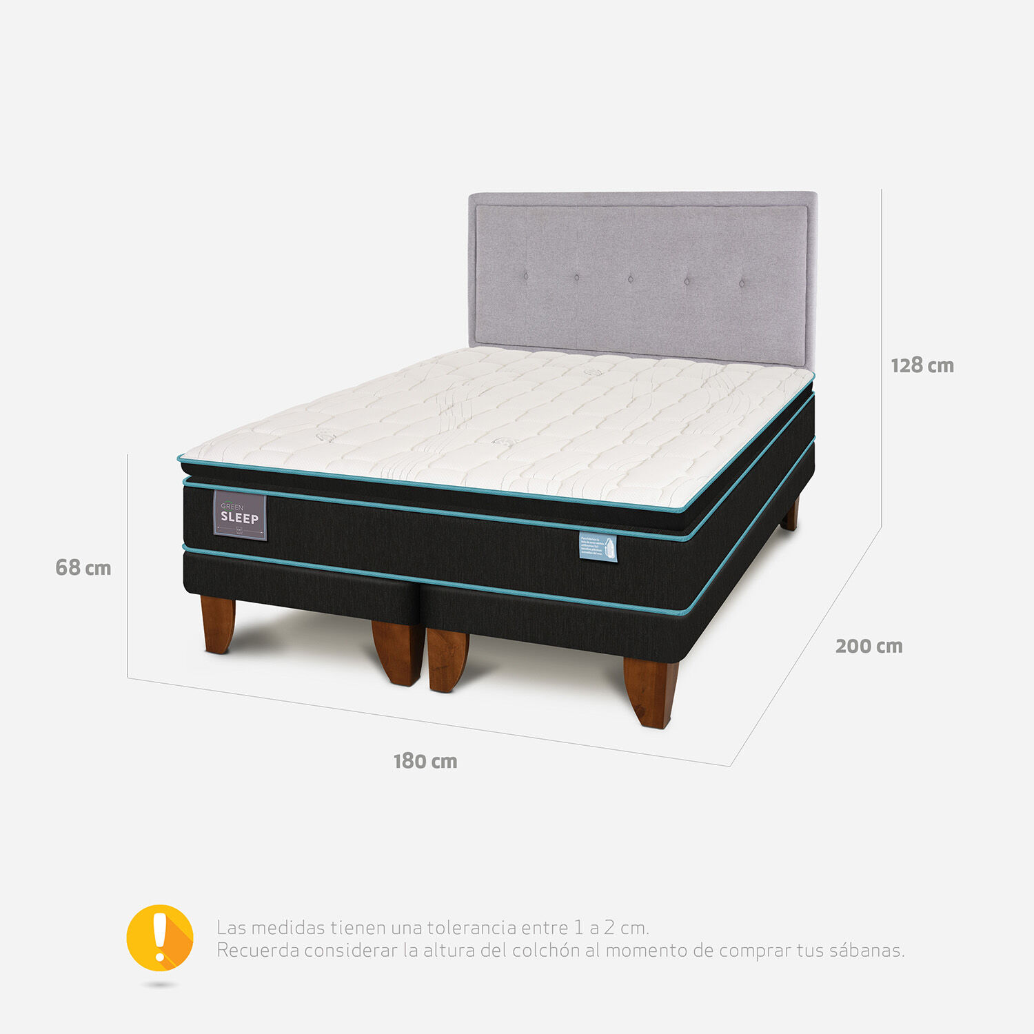 Cama Europea King Green Sleep + Respaldo Ganges