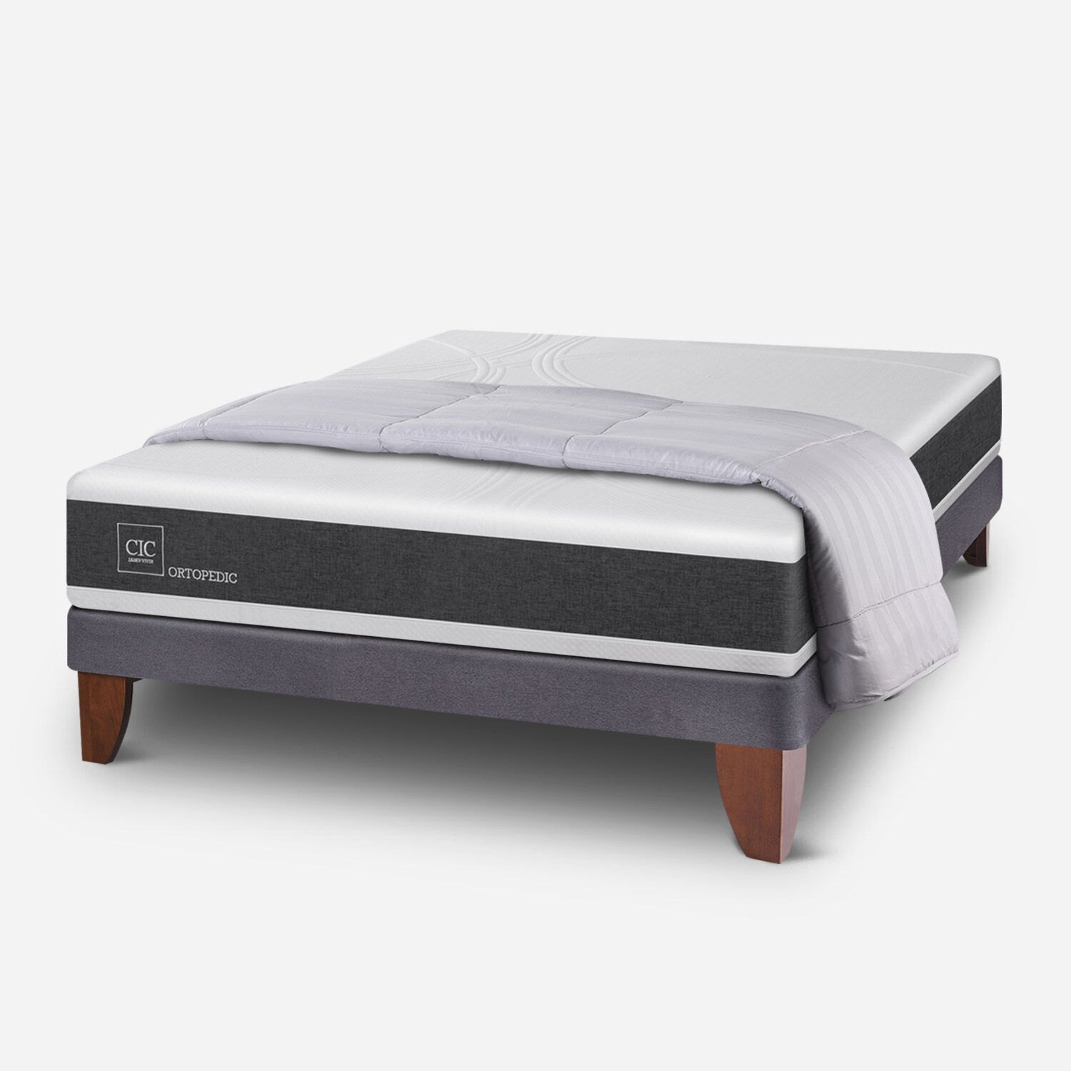 Cama Europea 2 Plazas Ortopedic Base Normal + Plum&oacute;n
