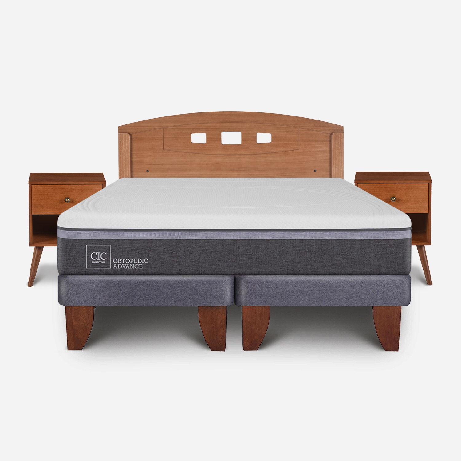 Cama Europea 2 Plazas Ortopedic Advance Base Dividida + Set Gales Caramel