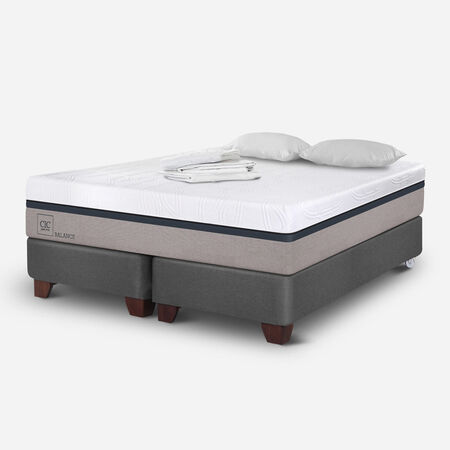 Box Spring 2 Plazas Balance Base Dividida + S&aacute;banas + Almohadas