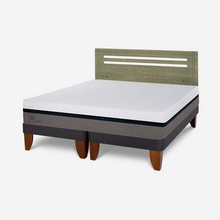 Cama Europea 2 Plazas Balance Base Dividida + Respaldo Múnich Olivo