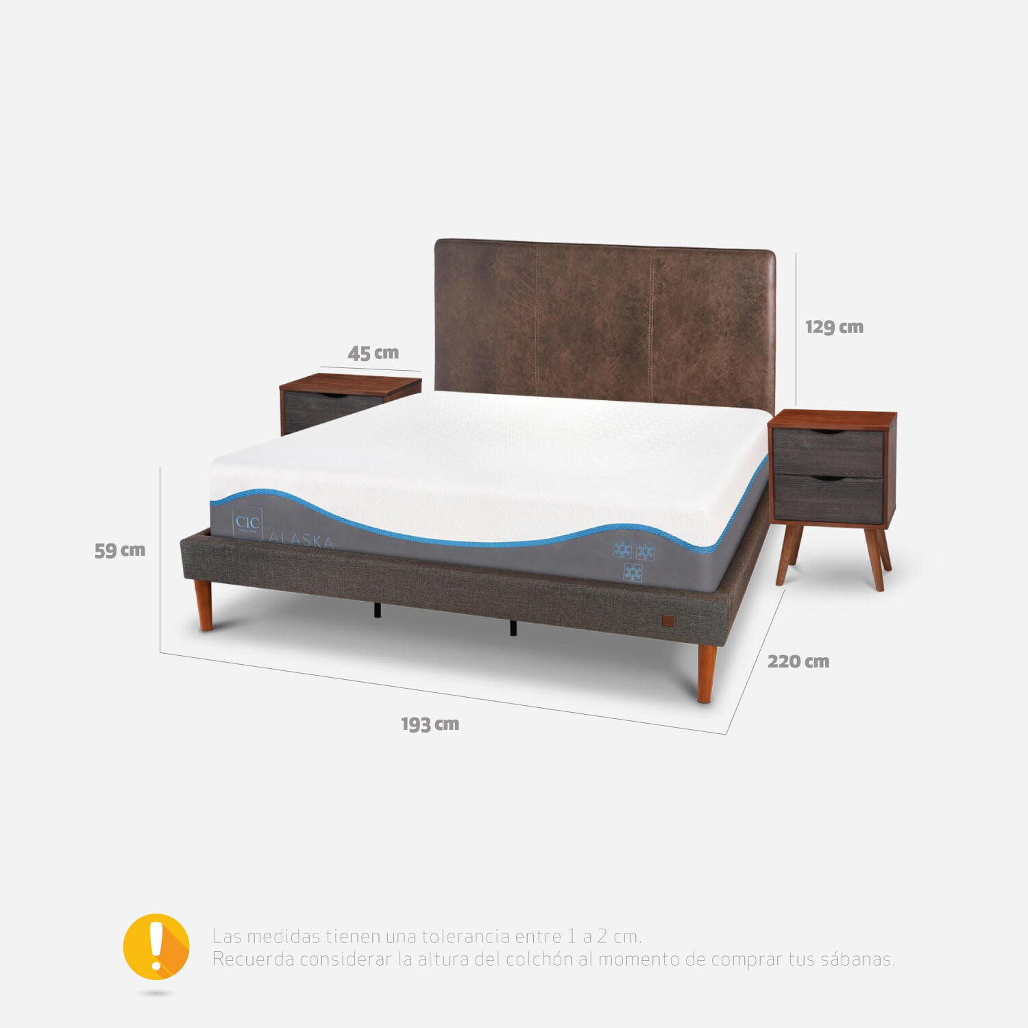 Cama Europea Curve King Alaska + Set Baker