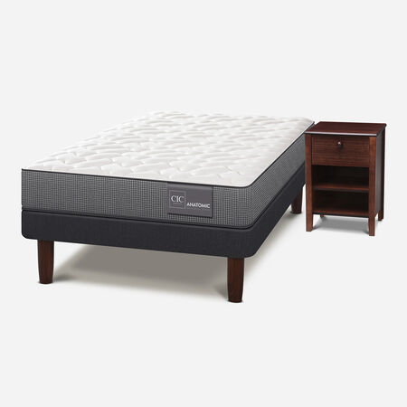 Cama Europea 1,5 Plazas Anatomic + Velador Torino Chocolate