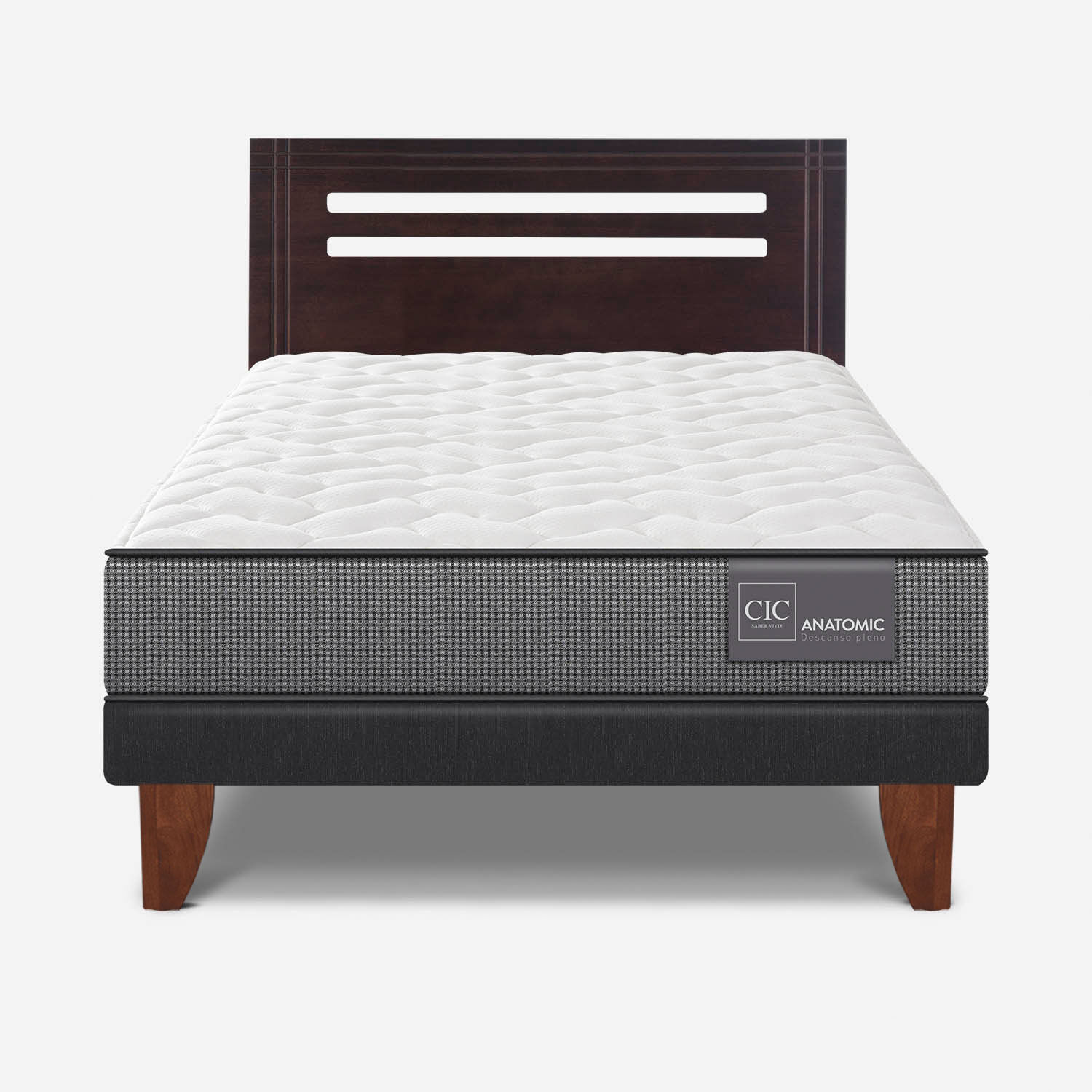 Cama Europea 1,5 Plazas Anatomic + Respaldo Múnich Chocolate