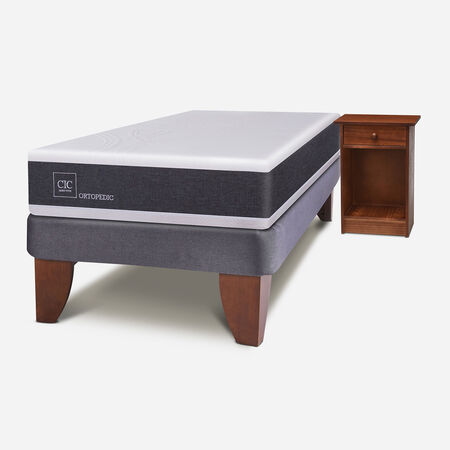 Cama Europea 1,5 Plazas Ortopedic + Velador New Villarrica