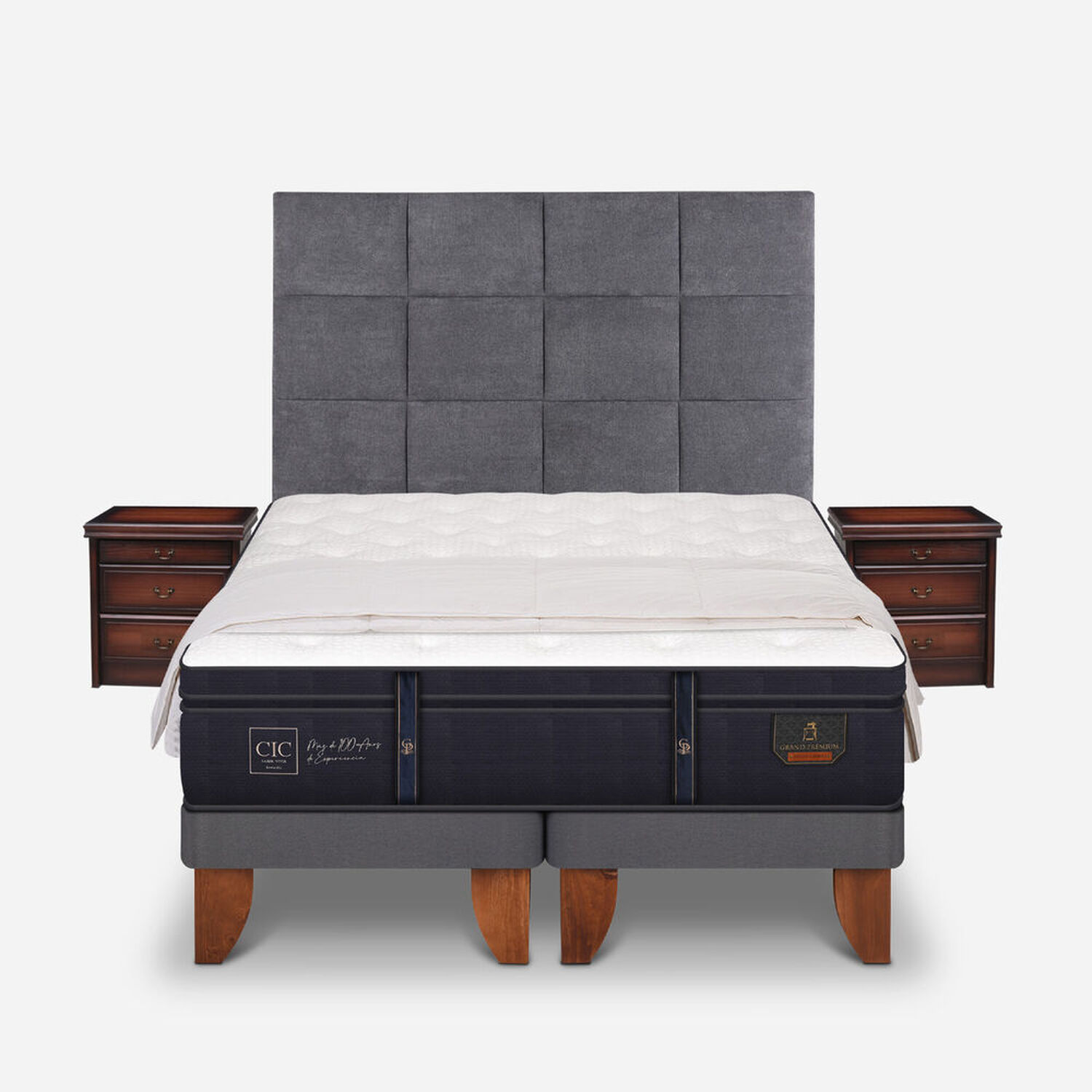 Cama Europea Super King Grand Premium + Set T&aacute;mesis + Plum&oacute;n 15% Pluma de Ganso
