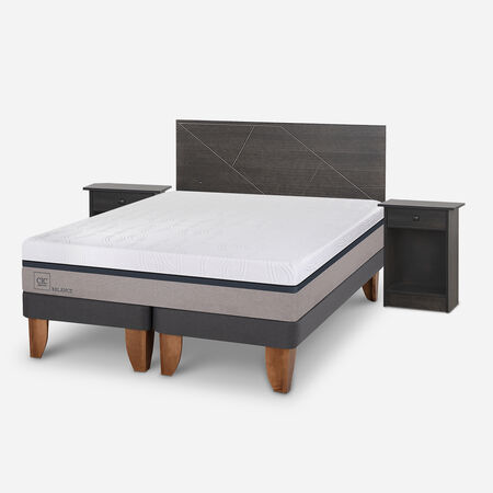 Cama Europea 2 Plazas Balance Base Dividida + Set Villarrica Gris