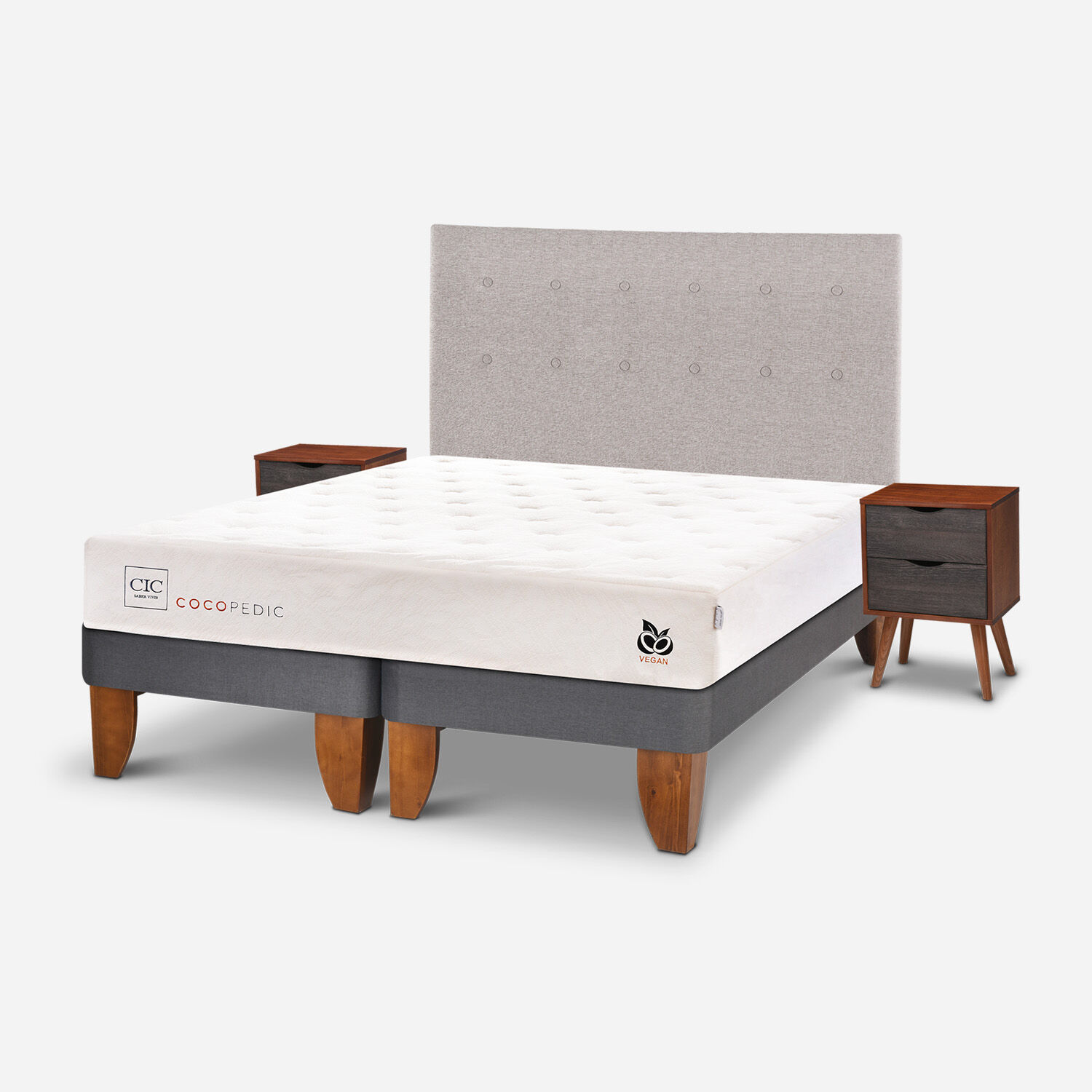 Cama Europea 2 Plazas Cocopedic Base Dividida + Set Tigris