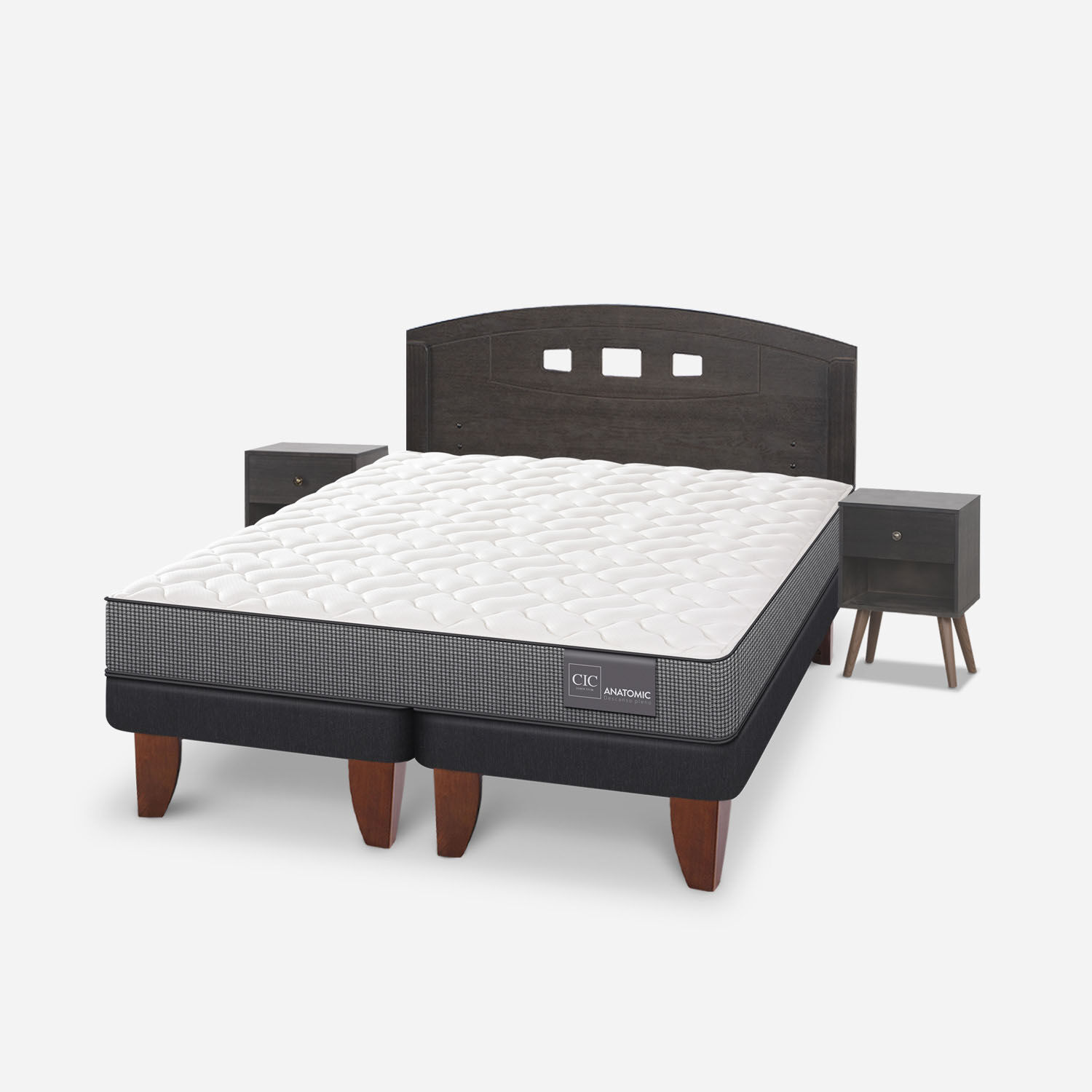 Cama Europea 2 Plazas Anatomic Base Dividida + Set Gales Gris