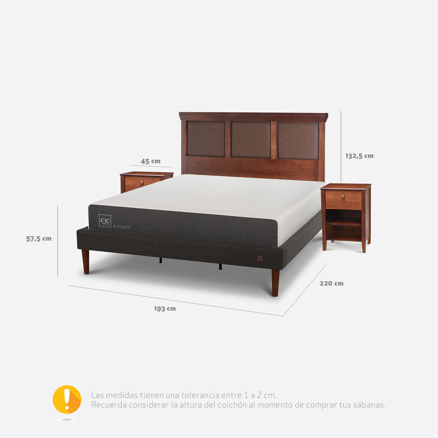 Cama Europea Curve King Smart + Set Torino Caramel