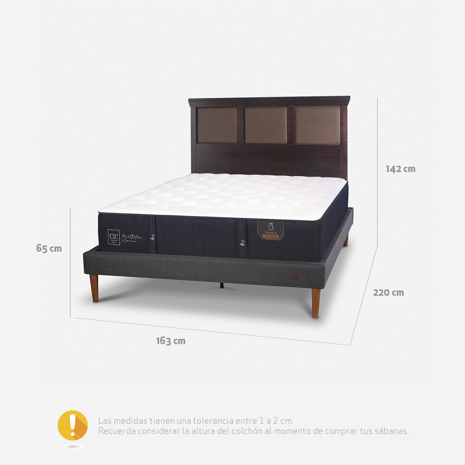 Cama Europea Curve 2 Plazas Premium + Respaldo Torino Chocolate
