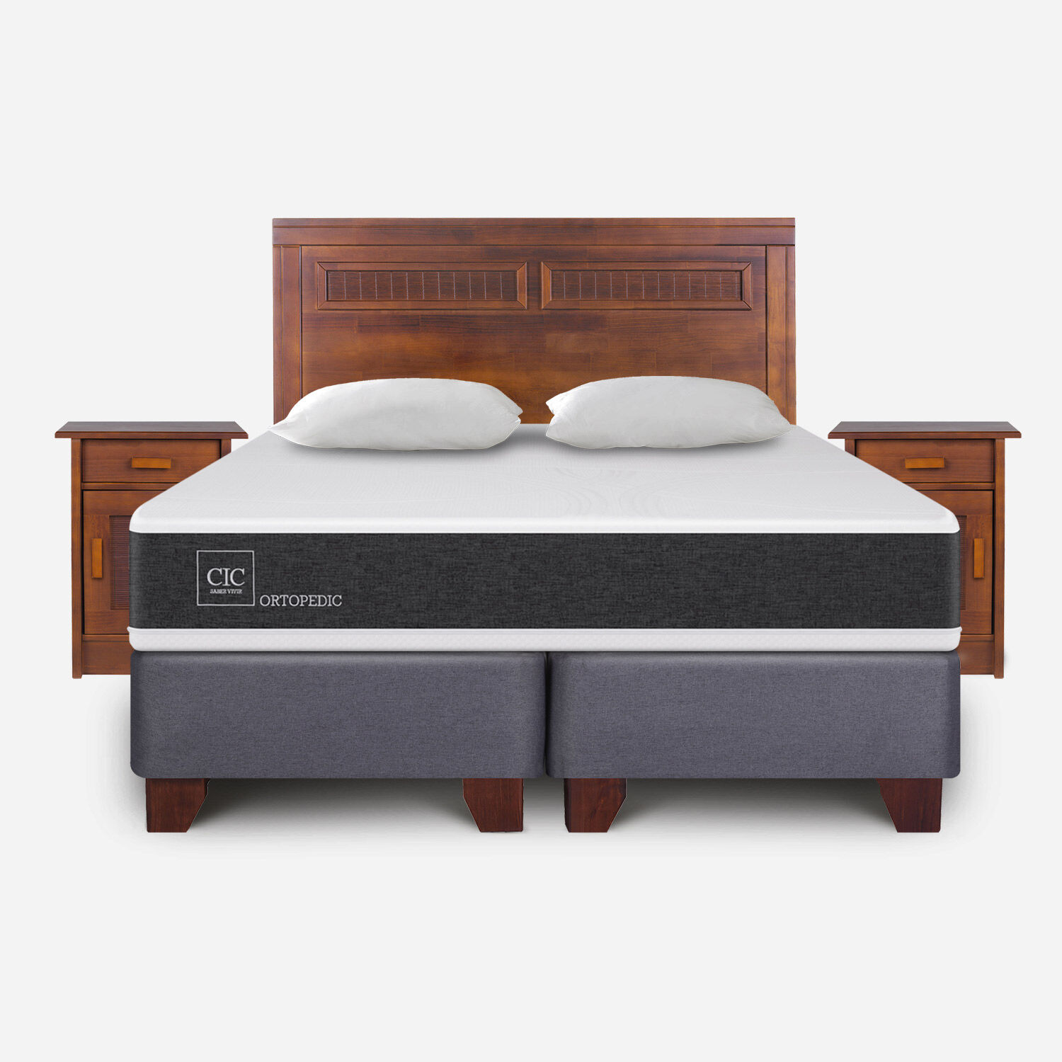 Box Spring King Ortopedic + Set Mil&aacute;n Caramel + Almohadas