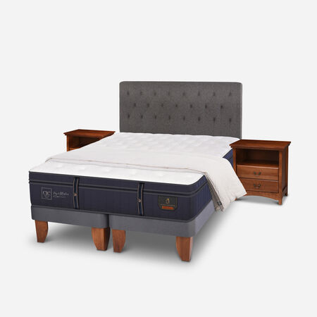 Cama Europea King Grand Premium + Set Kavery + Plum&oacute;n 15% Pluma de Ganso