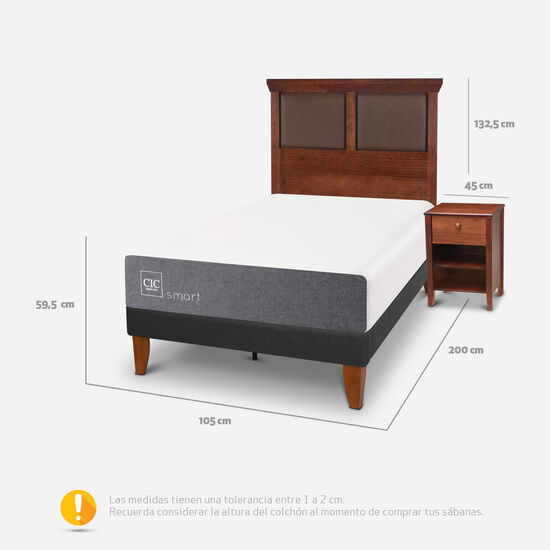 Cama Europea Curve 1.5 Plazas Smart + Set New Torino Caramelo