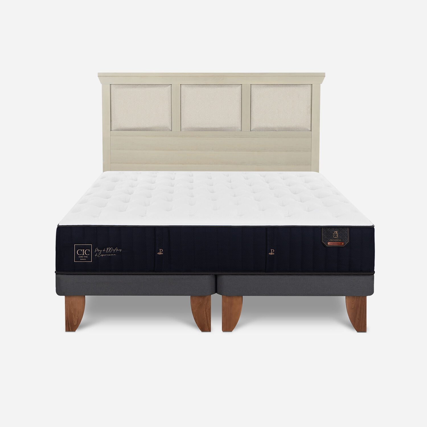 Cama Europea 2 Plazas Premium Base Dividida + Respaldo Torino Alpino