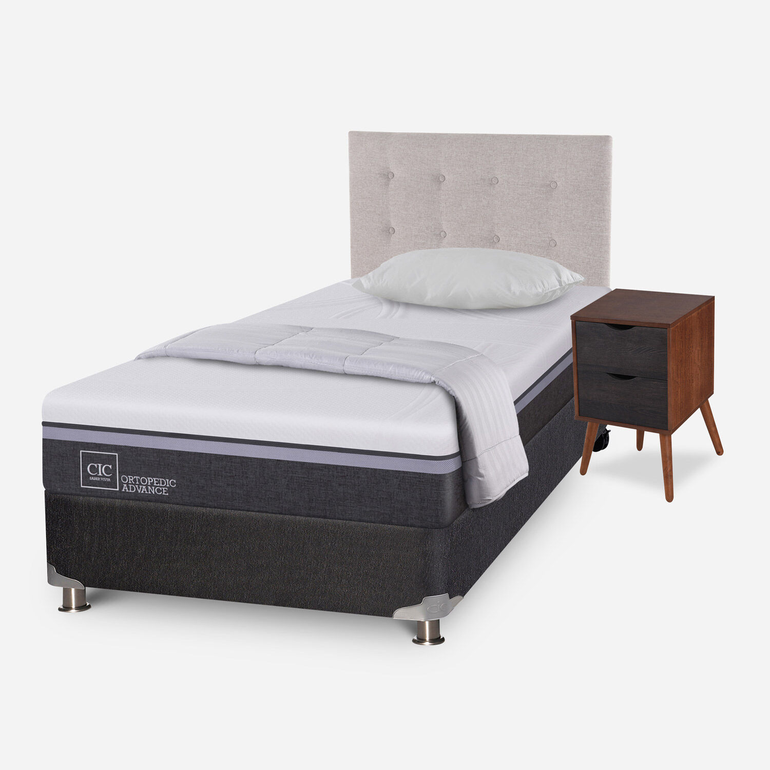 Box Spring 1.5 Plazas Ortopedic Advance 5 Zonas + Almohada + Plumón + Set Tigris