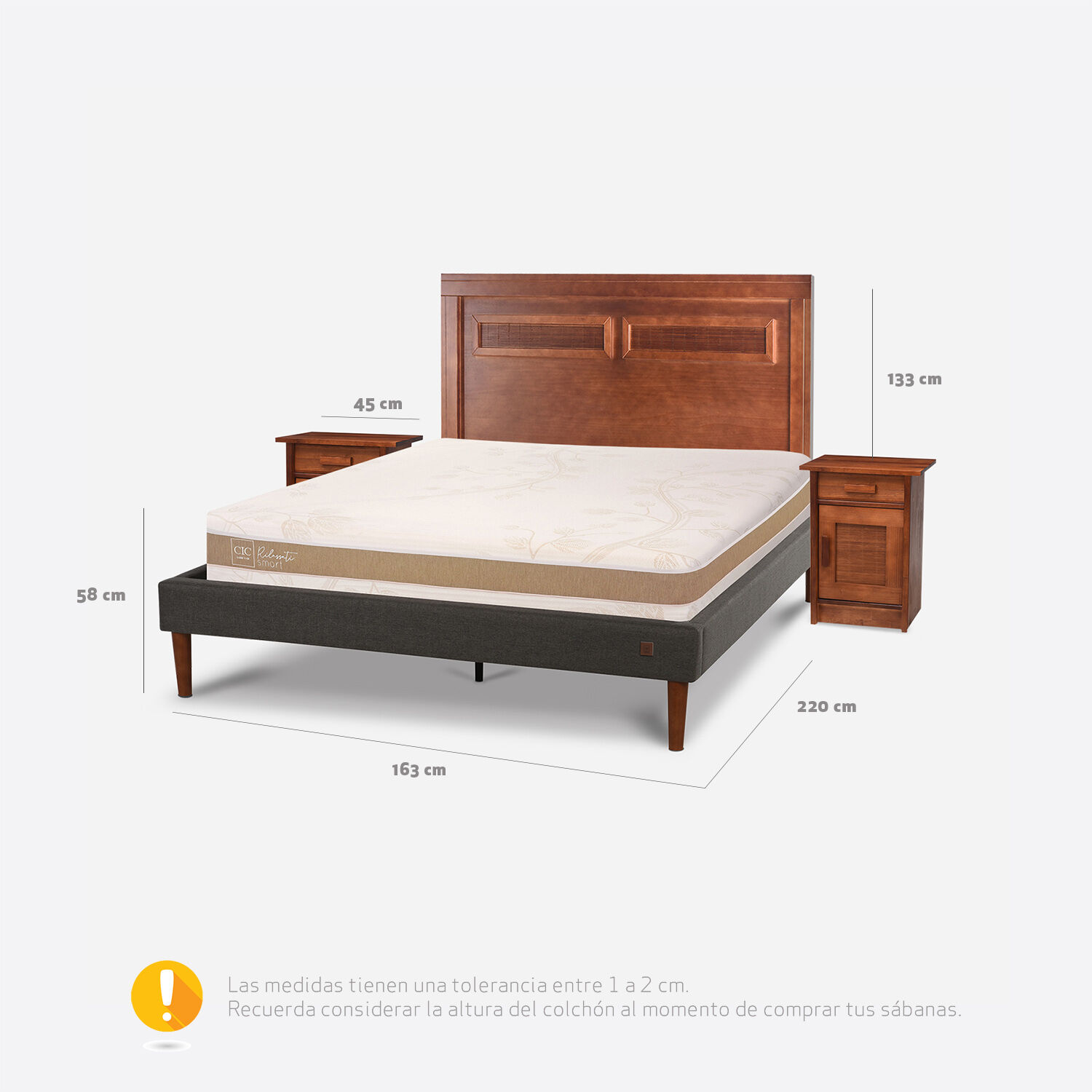 Cama Europea Curve 2 Plazas Rilassati Infinity + Set Mil&aacute;n Caramel