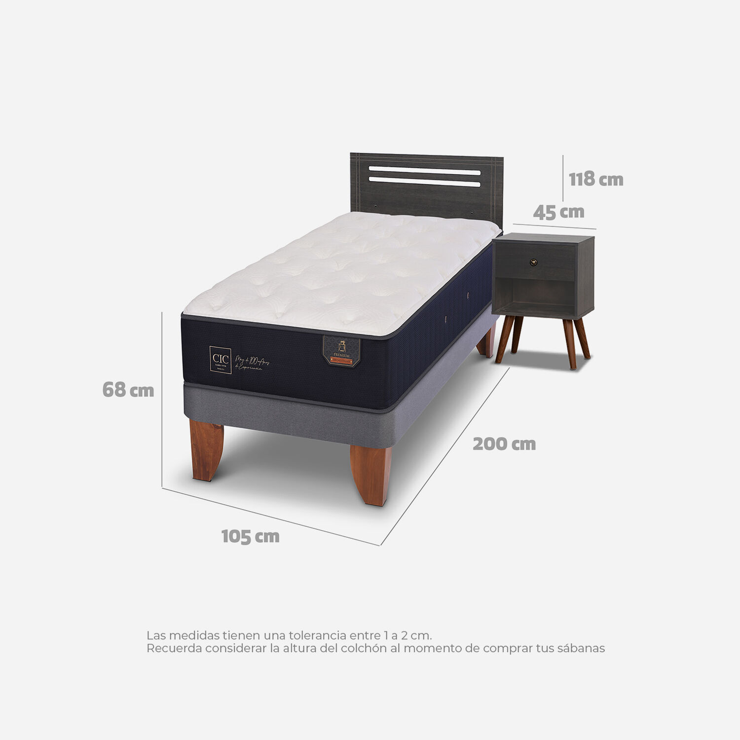 Cama Europea 1,5 Plazas Premium Set Múnich Gris
