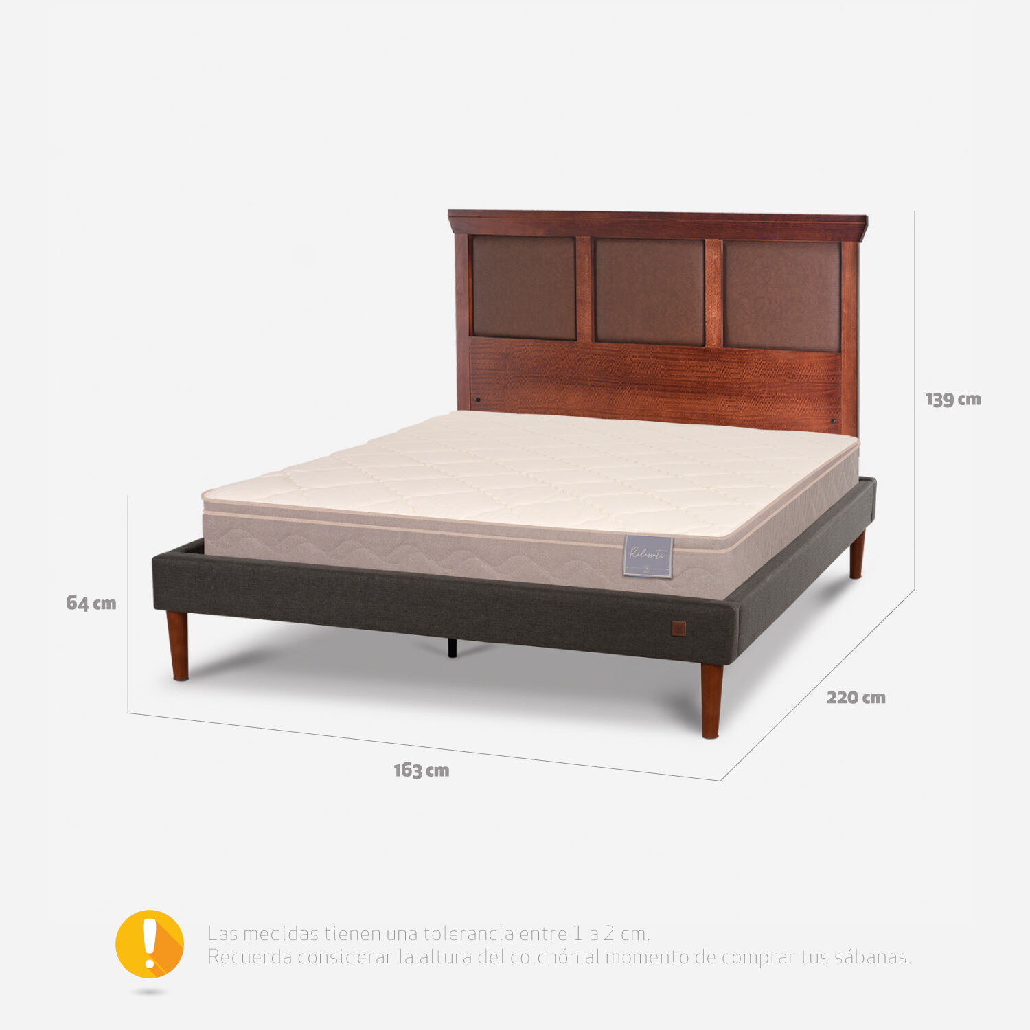 Cama Europea Curve 2 Plazas Rilassati + Respaldo New Torino Caramel