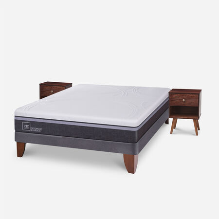 Cama Europea 2 Plazas Ortopedic Advance Base Normal + Veladores M&uacute;nich Chocolate