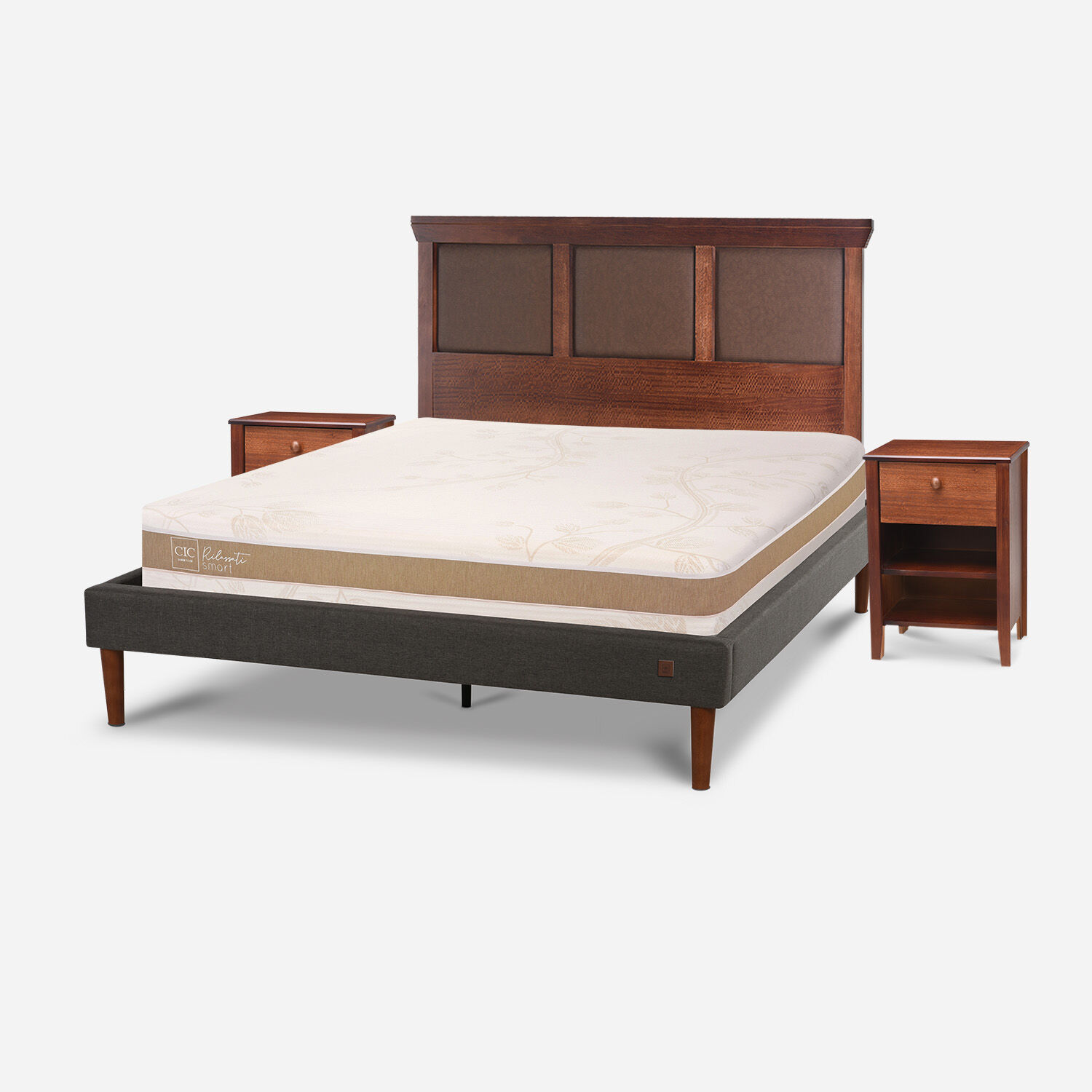 Cama Europea Curve 2 Plazas Rilassati Infinity + Set Torino Caramel