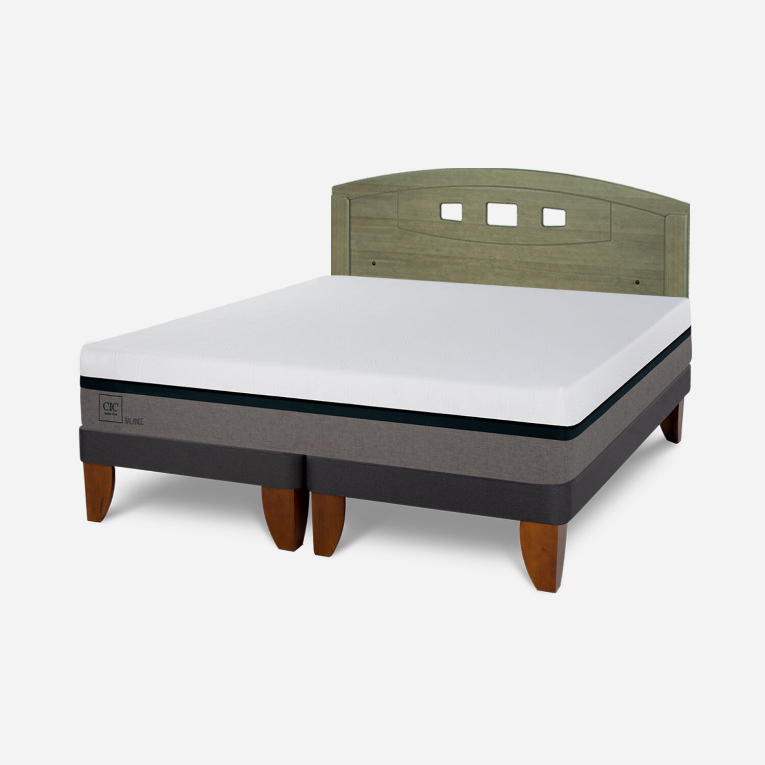 Cama Europea 2 Plazas Balance Base Dividida + Respaldo Gales Olivo