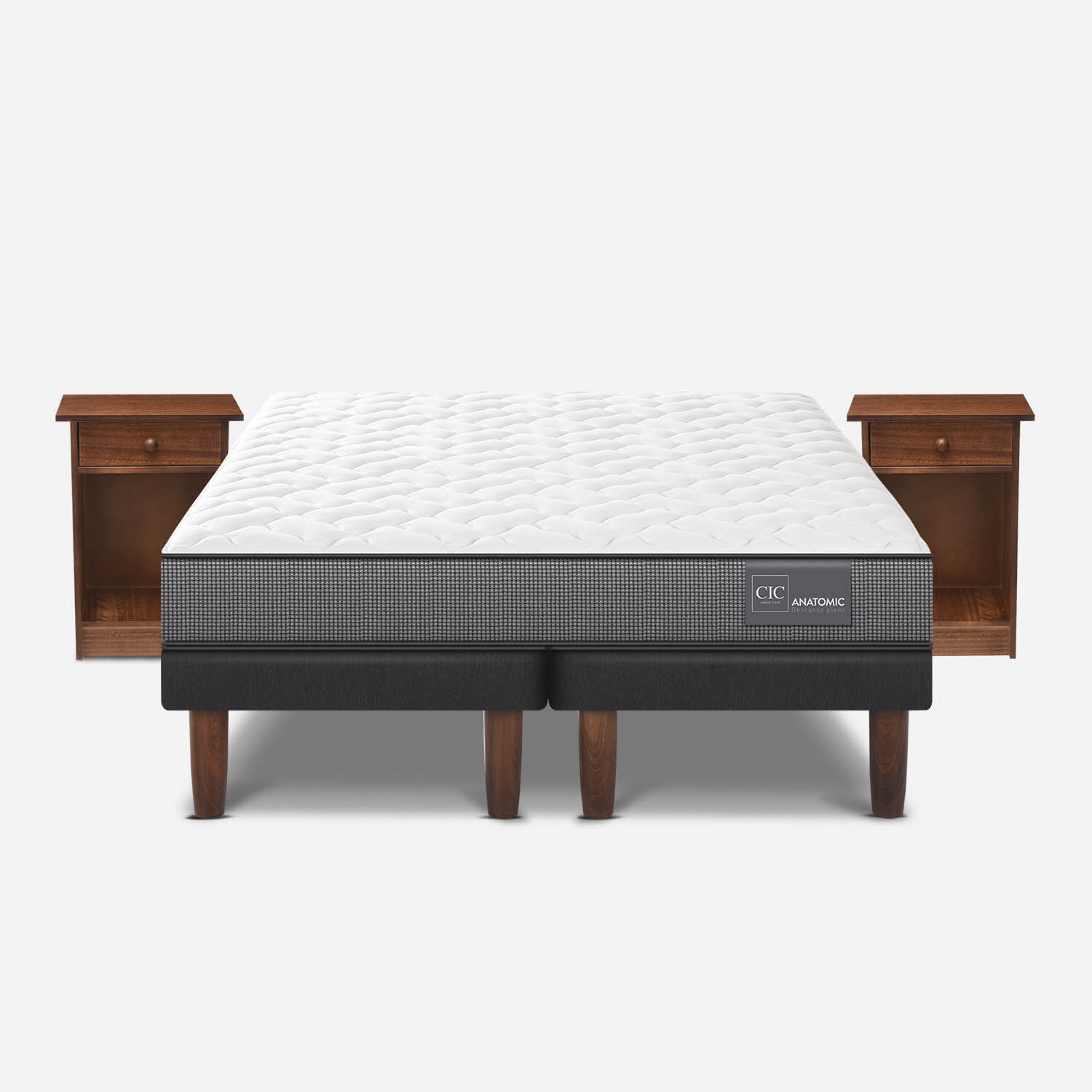 Cama Europea 2 Plazas Base Dividida Anatomic + Veladores Villarrica