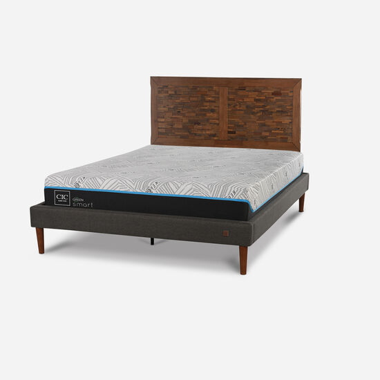 Cama Europea Curve 2 Plazas Smart Green + Respaldo Antique