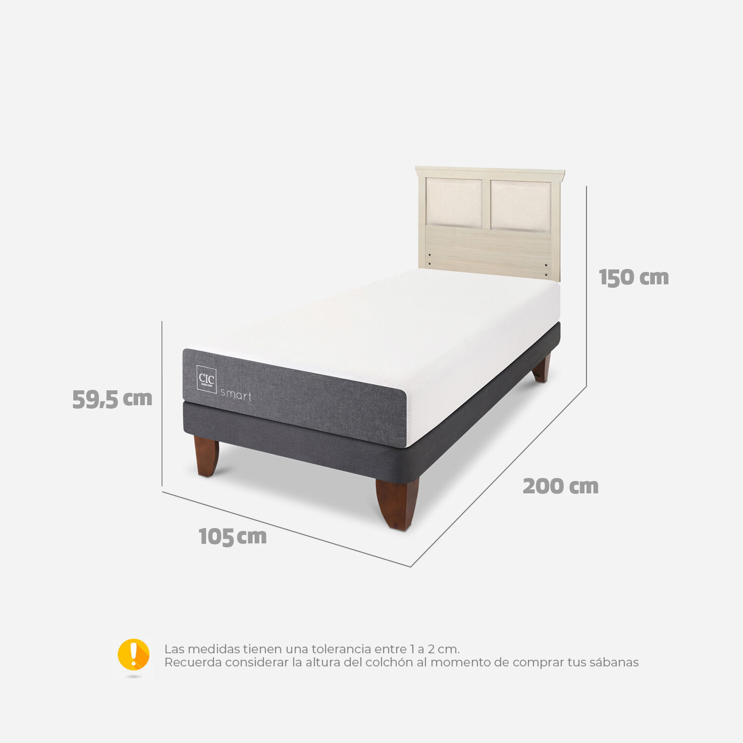 Cama Europea 1,5 Plazas Smart + Respaldo Torino Alpino